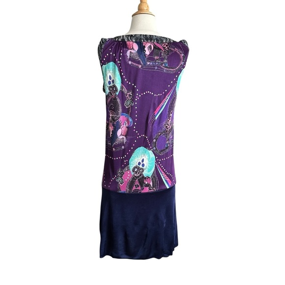 CUSTO BARCELONA Vintage 90s Y2K Artsy Print Sleeveless Dress Purple Blue Size S - Picture 7 of 12